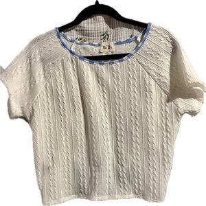 BiBi Cream Textured Short Sleeve Top with Cute Keyhole on back